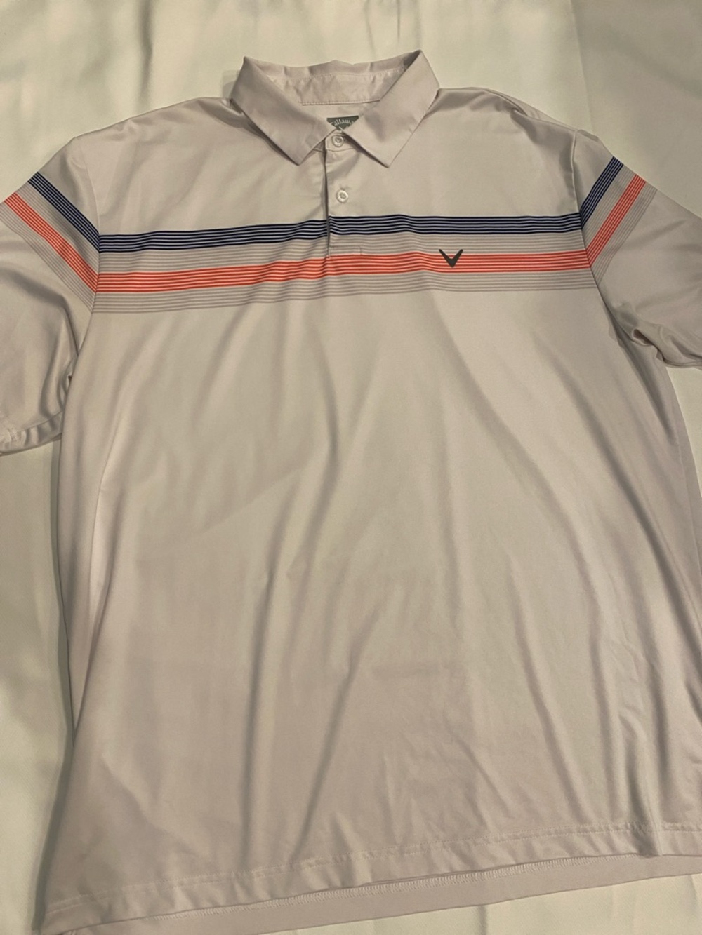 Callaway Men’s XL White Polo with Navy and Coral Stripe Accent